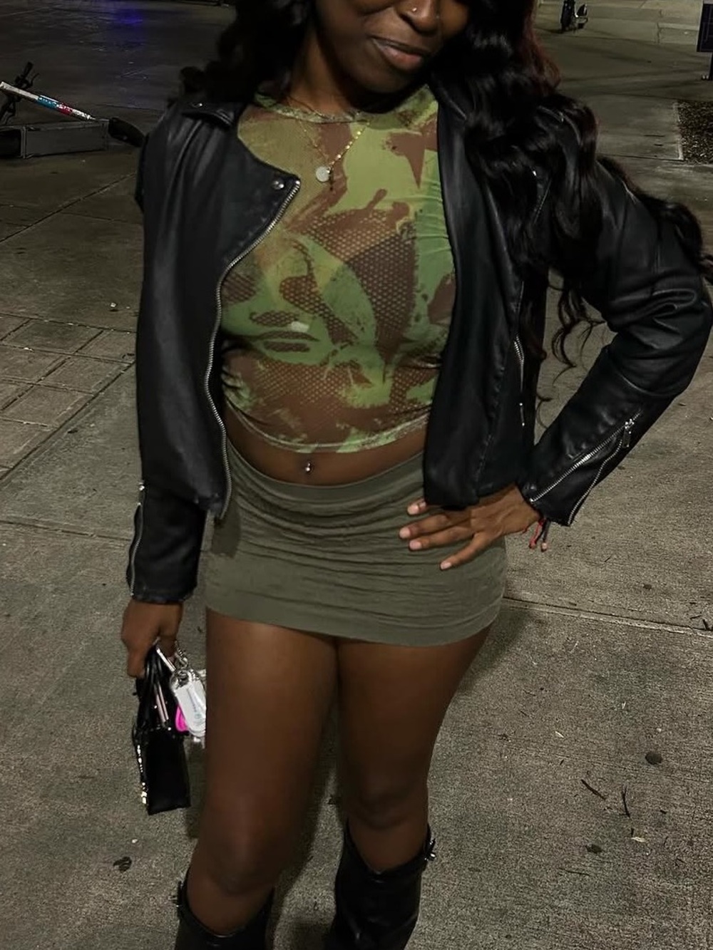 Billie Eilish Sheer Mesh Olive Green & Brown Long Sleeve Crop Top | H&M